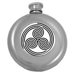 Triple Spiral Triskelion Black Round Hip Flask (5 Oz) by Mariart