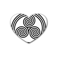 Triple Spiral Triskelion Black Rubber Coaster (heart)  by Mariart