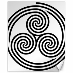 Triple Spiral Triskelion Black Canvas 11  X 14   by Mariart