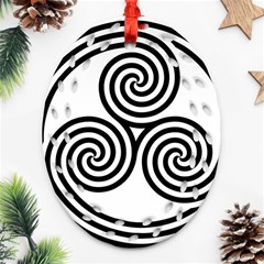 Triple Spiral Triskelion Black Ornament (oval Filigree) by Mariart