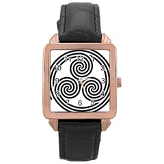 Triple Spiral Triskelion Black Rose Gold Leather Watch  by Mariart