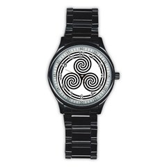 Triple Spiral Triskelion Black Stainless Steel Round Watch by Mariart