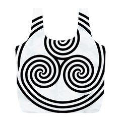 Triple Spiral Triskelion Black Full Print Recycle Bags (l)  by Mariart