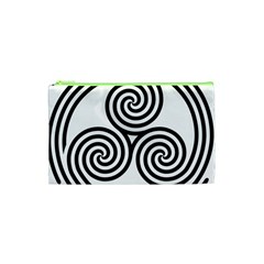 Triple Spiral Triskelion Black Cosmetic Bag (xs) by Mariart