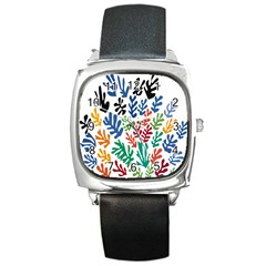 The Wreath Matisse Beauty Rainbow Color Sea Beach Square Metal Watch by Mariart