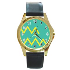 Waves Chevron Wave Green Yellow Sign Round Gold Metal Watch by Mariart