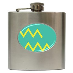 Waves Chevron Wave Green Yellow Sign Hip Flask (6 Oz) by Mariart