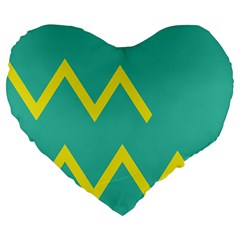 Waves Chevron Wave Green Yellow Sign Large 19  Premium Heart Shape Cushions by Mariart