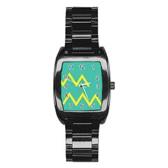 Waves Chevron Wave Green Yellow Sign Stainless Steel Barrel Watch