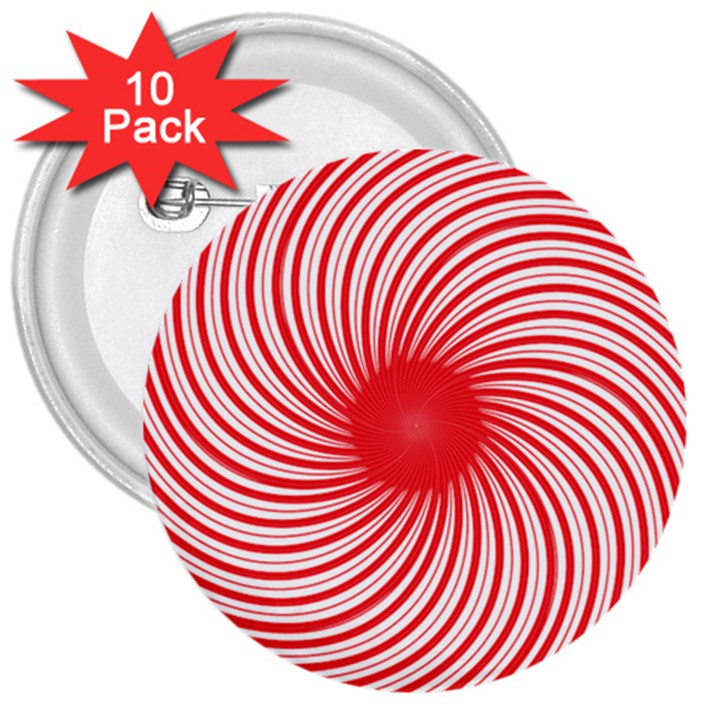 Spiral Red Polka Star 3  Buttons (10 pack) 