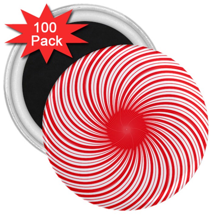 Spiral Red Polka Star 3  Magnets (100 pack)