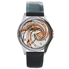 Splines Line Circle Brown Round Metal Watch