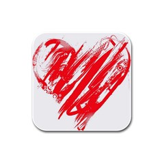 Valentines Day Heart Modern Red Polka Rubber Square Coaster (4 Pack) 