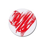 Valentines Day Heart Modern Red Polka Rubber Coaster (Round)  Front