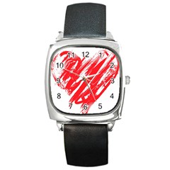 Valentines Day Heart Modern Red Polka Square Metal Watch by Mariart