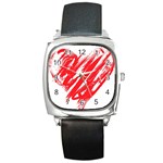 Valentines Day Heart Modern Red Polka Square Metal Watch Front