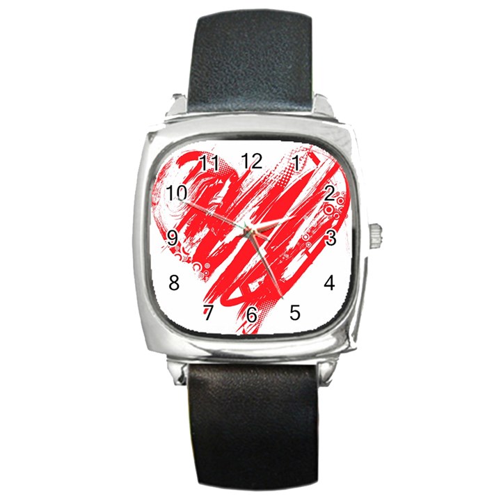 Valentines Day Heart Modern Red Polka Square Metal Watch