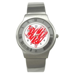 Valentines Day Heart Modern Red Polka Stainless Steel Watch by Mariart