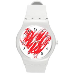 Valentines Day Heart Modern Red Polka Round Plastic Sport Watch (m) by Mariart