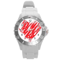 Valentines Day Heart Modern Red Polka Round Plastic Sport Watch (l)