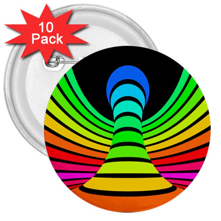 Twisted Motion Rainbow Colors Line Wave Chevron Waves 3  Buttons (10 pack) 