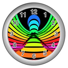 Twisted Motion Rainbow Colors Line Wave Chevron Waves Wall Clocks (silver) 