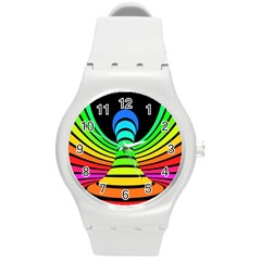 Twisted Motion Rainbow Colors Line Wave Chevron Waves Round Plastic Sport Watch (m)