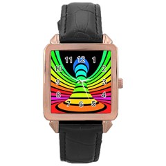 Twisted Motion Rainbow Colors Line Wave Chevron Waves Rose Gold Leather Watch  by Mariart