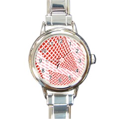 Waves Wave Learning Connection Polka Red Pink Chevron Round Italian Charm Watch