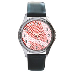 Waves Wave Learning Connection Polka Red Pink Chevron Round Metal Watch