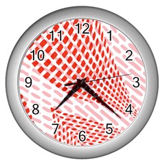 Waves Wave Learning Connection Polka Red Pink Chevron Wall Clocks (silver)  by Mariart