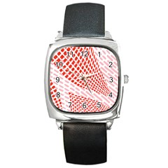 Waves Wave Learning Connection Polka Red Pink Chevron Square Metal Watch by Mariart