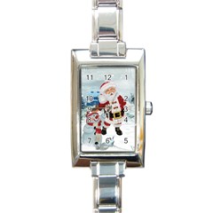 Funny Santa Claus With Snowman Rectangle Italian Charm Watch by FantasyWorld7