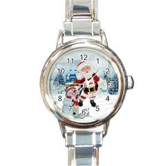 Funny Santa Claus With Snowman Round Italian Charm Watch by FantasyWorld7