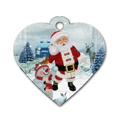 Funny Santa Claus With Snowman Dog Tag Heart (two Sides) by FantasyWorld7