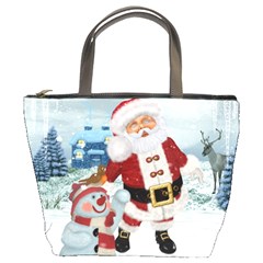 Funny Santa Claus With Snowman Bucket Bags by FantasyWorld7