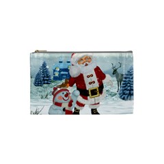 Funny Santa Claus With Snowman Cosmetic Bag (small)  by FantasyWorld7