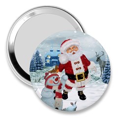 Funny Santa Claus With Snowman 3  Handbag Mirrors by FantasyWorld7