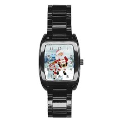 Funny Santa Claus With Snowman Stainless Steel Barrel Watch by FantasyWorld7