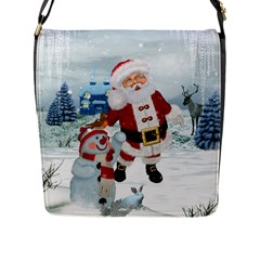 Funny Santa Claus With Snowman Flap Messenger Bag (l)  by FantasyWorld7