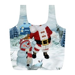 Funny Santa Claus With Snowman Full Print Recycle Bags (l)  by FantasyWorld7