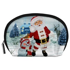 Funny Santa Claus With Snowman Accessory Pouches (large)  by FantasyWorld7