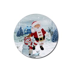 Funny Santa Claus With Snowman Rubber Round Coaster (4 Pack)  by FantasyWorld7