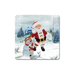 Funny Santa Claus With Snowman Square Magnet by FantasyWorld7