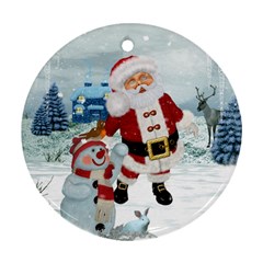 Funny Santa Claus With Snowman Round Ornament (two Sides) by FantasyWorld7