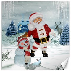 Funny Santa Claus With Snowman Canvas 12  X 12  