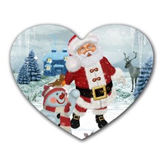 Funny Santa Claus With Snowman Heart Mousepads by FantasyWorld7