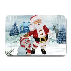 Funny Santa Claus With Snowman Small Doormat  by FantasyWorld7