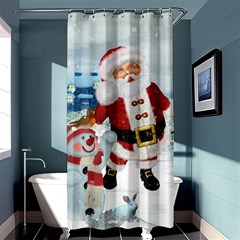 Funny Santa Claus With Snowman Shower Curtain 36  X 72  (stall)  by FantasyWorld7