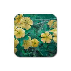 Yellow Flowers At Nature Rubber Coaster (square)  by dflcprints